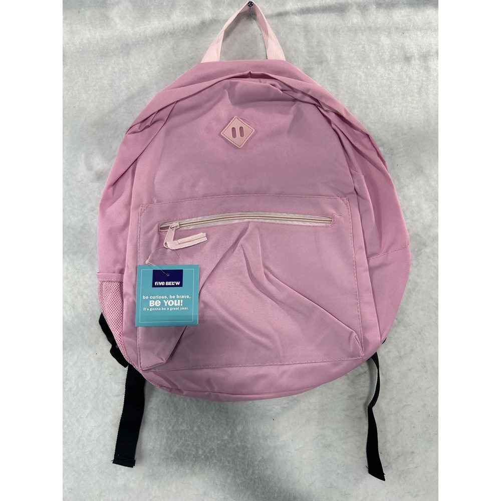Five Below Pink Backpack School Bag Front Zip Pocket‎ Mesh Side Pocket 16x12